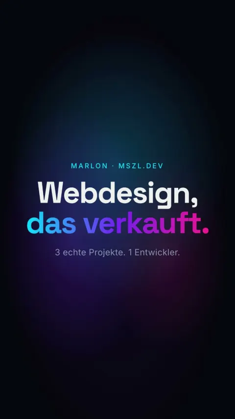 Reel-Cover: Webdesign, das verkauft. 3 echte Projekte, 1 Entwickler.
