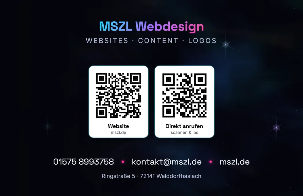 Visitenkarten-Design Rückseite, gestaltet von MSZL Webdesign