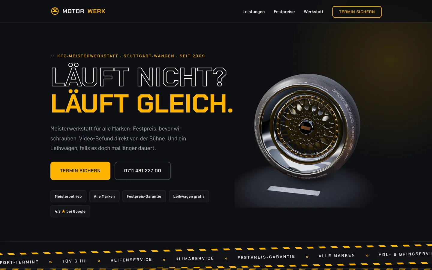 Desktop-Ansicht der Motorwerk Demo-Website