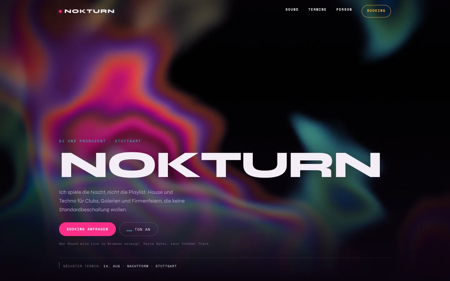Desktop-Ansicht der NOKTURN Demo-Website