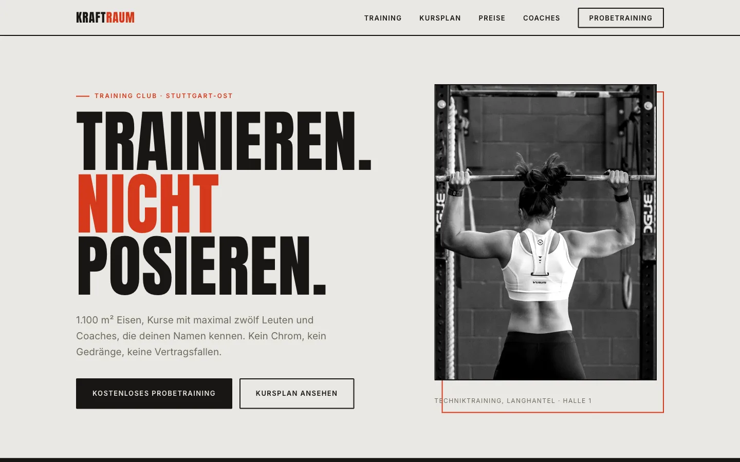 Startseite der Demo Kraftraum